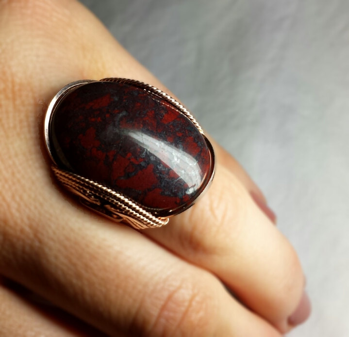 Black And Red Ring, Pink Rose Gold, Bold Dark Jasper Stone ...